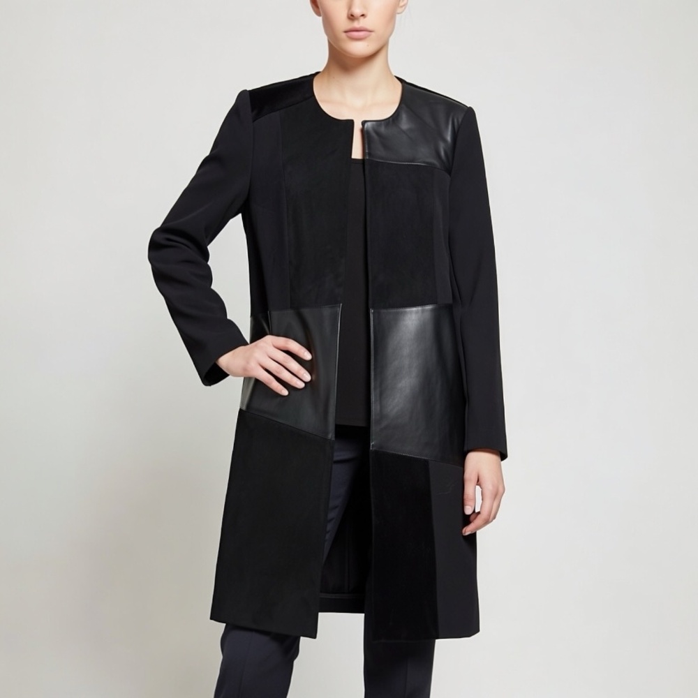Calvin Klein NWOT Office Edgy Chic Long Sleeve Topper Jacket Suede Leather S - Picture 11 of 11